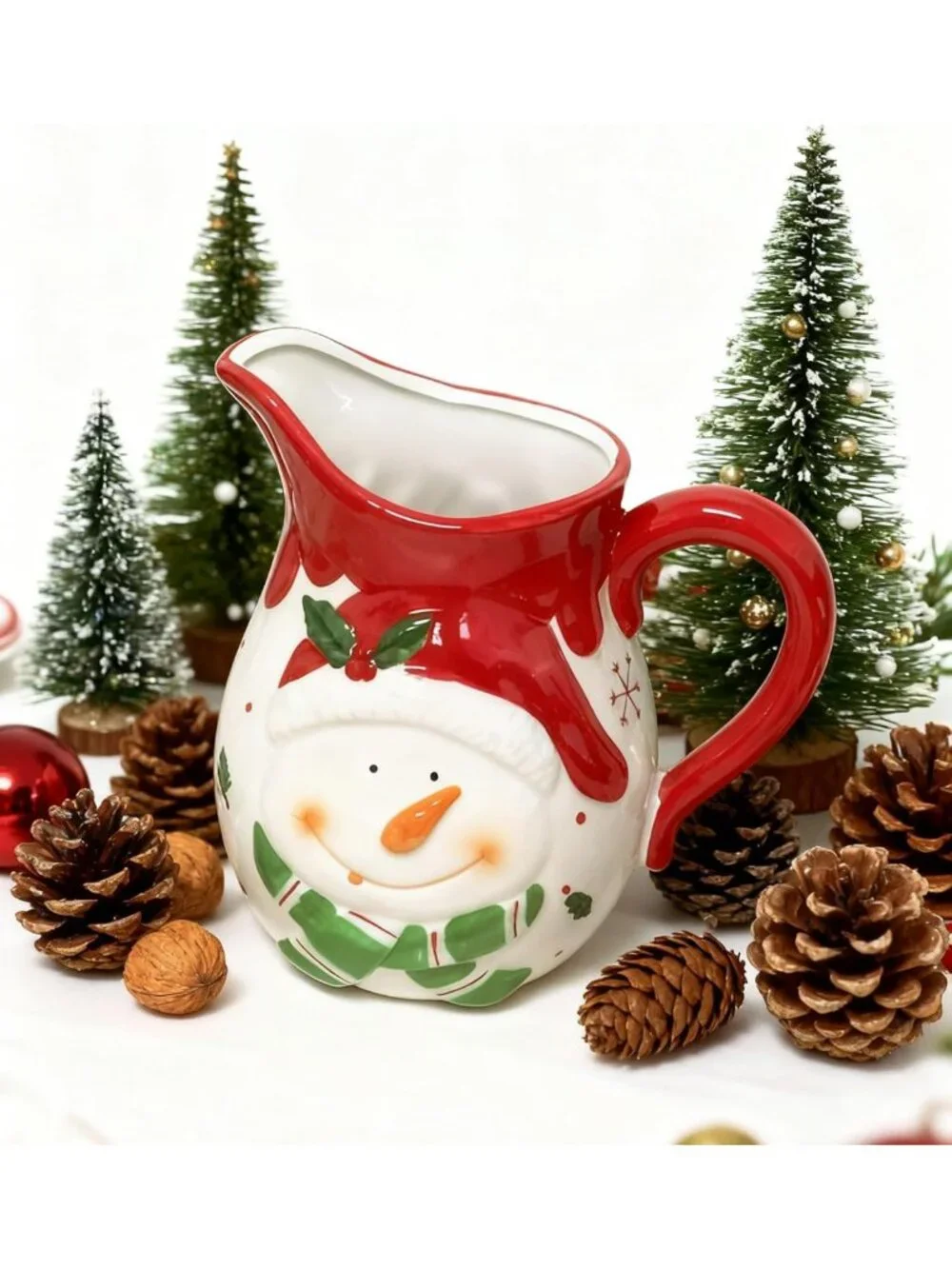 Large 58 OZ Porcelain Jug - Festive Holiday Pitcher for Milk, Cream, Juice